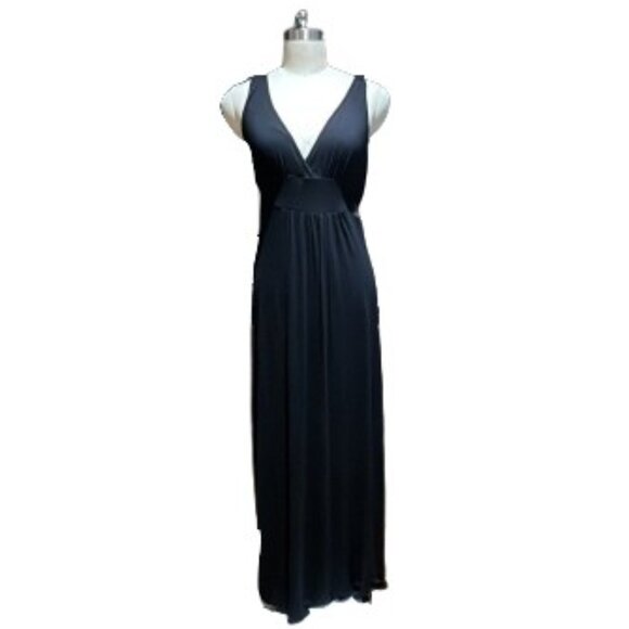 Loveappella Black V-Neck Jersey Maxi Dress - LNC - Picture 1 of 6